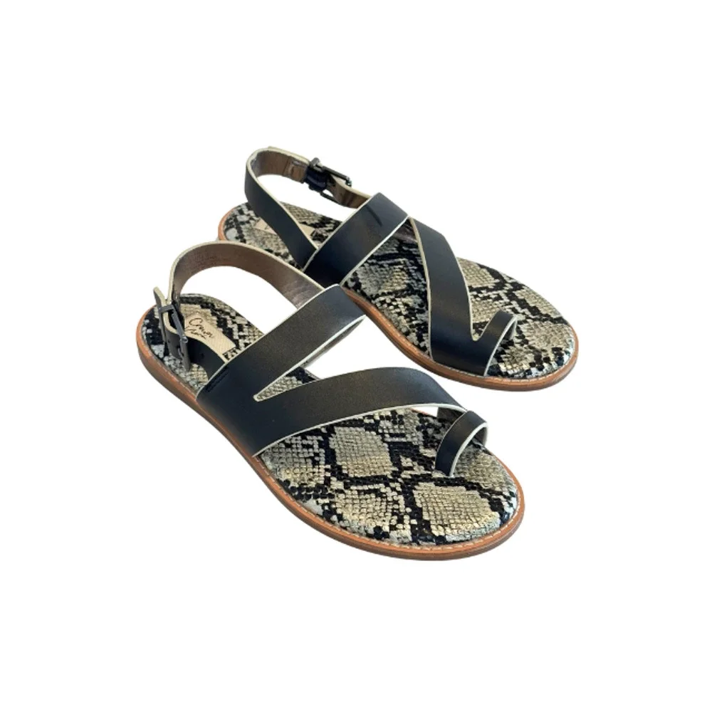 Crown Vintage Sandals Aaliya Black Zion Leather Wedge Strappy Women's 8/38.5